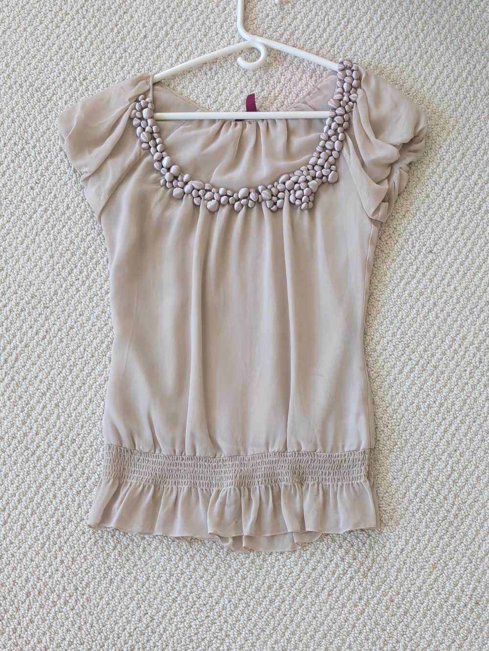 Ted Baker Beige Embellished Short-Sleeve Blouse